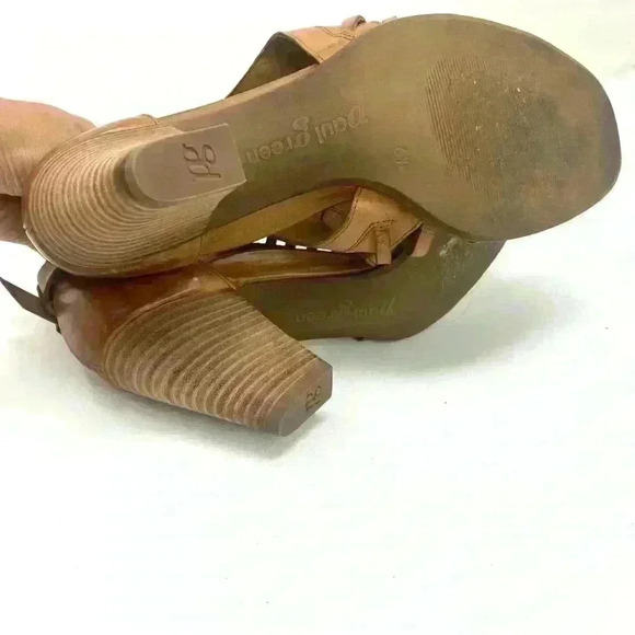 Paul Green christy leather Sandal Heeled ankle strappy Woven Tan Size US 9 EUC - Picture 7 of 9